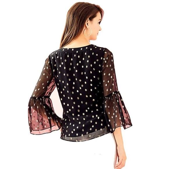 Lilly Pulitzer Amory Pinata Starry Clip Metallic Chiffon Top Black Size Medium - Picture 2 of 12